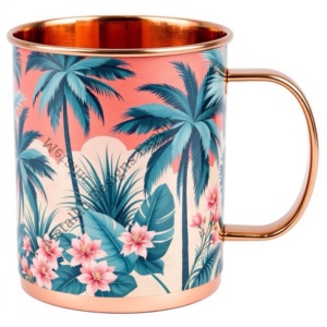 Tasse droite en cuivre vibrant avec un beau design d'autocollant parfait pour les amateurs de café et de thé occasion de cadeaux élégants en métal durable - Product Image 1