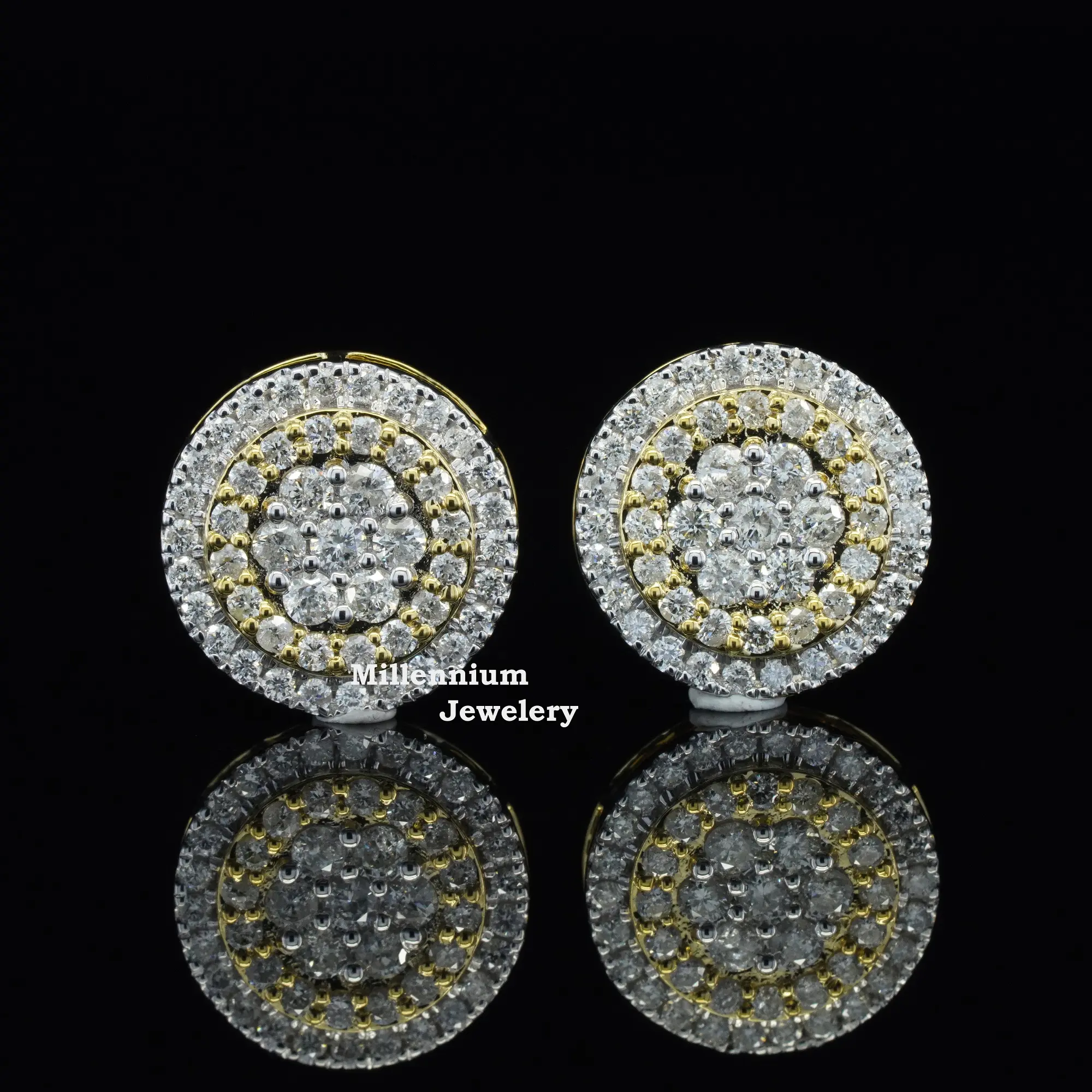 Ấn tượng 1.396 Carat vòng cắt moissanite kim cương vít trở lại hoa hip hop phong cách bông tai trong mạ Vàng 925 Sterling Silver