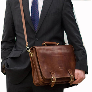 Vintage Genuine <b>Leather</b> <b>Briefcase</b> With Hasps Closure And Top Handle For Daily Use - Product Image 3