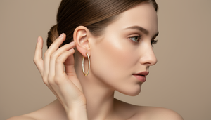 Women's <b>14K</b> <b>Gold</b> & Natural Round Cut Diamond <b>Hoop</b> <b>Earrings</b> | 2.05 CTTW Brilliant Cut Diamond - Product Image 6