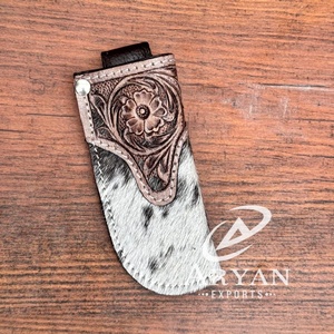 Nouvelle mode occidentale cheveux fabriqués à la main sur cuir repoussé couteau de poche gaine Western Floral pleine fleur en cuir véritable couteau couverture - Product Image 1