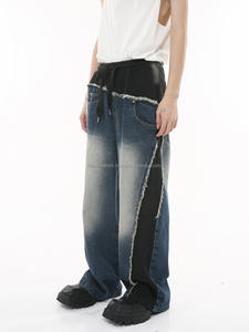 กางเกงยีนส์ขาตรงสำหรับผู้ชายกางเกงยีนส์ขาบานสำหรับผู้ชายกางเกงยีนส์ทรงขากว้างตกแต่งลายทางแฟชั่น - Product Image 2