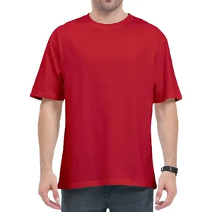 Camiseta granate de talla grande para hombre 220 GSM 100% algodón secado rápido largo y ajustado con cuello redondo Camiseta de gran tamaño - Product Image 4