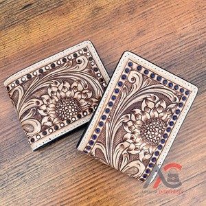 Cartera plegable personalizada de cuero para hombre, diseño de cuentas de girasol, tarjetero múltiple, y de fábrica a la moda, venta al por mayor - Product Image 1