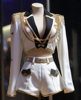 Costume de scène K-pop pour groupe féminin, veste courte et short ornés de couleurs blanc et or, en polyester, costumes East Costumes