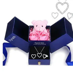 절묘한 이중 문 핑크 로맨틱 장미 뜨거운 판매 보석 상자 발렌타인 데이 선물 종이 보석 상자 포장