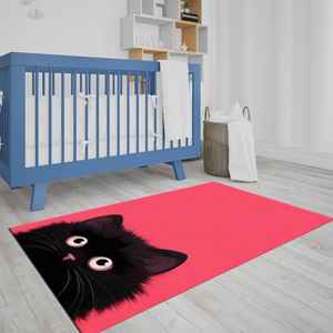 Paillasson rose mignon en forme de chat, tapis d'accueil moelleux en forme de chat noir, tapis d'entrée amusant à motif animal, tapis en chenille - Product Image 3