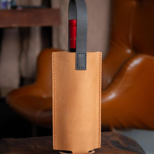 Portador de vino de cuero hecho a mano de primera calidad, bolso elegante, bolso de vino personalizado, regalo personalizado para amantes del vino, 2017 - Product Image 6