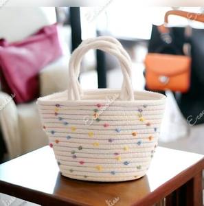 Woven Bag Women's Straw Woven Cotton Rope White Color Shoulder Straw Bag Portable Large Capacity Rattan Woven Vacation Beach Bag - Product Image 2