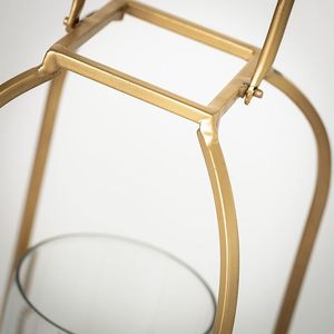 Modern Farmhouse Home Decor Gold <b>Pillar</b> Lantern Metal Tabletop and Mantle Candle Holder Accents - Product Image 2