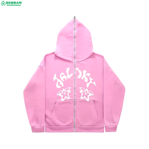 Sweat-shirts à capuche unisexe surdimensionnés personnalisables à faible MOQ, avec fermeture éclair intégrale, strass, 100 % coton, respirants et à séchage rapide - Product Image 5