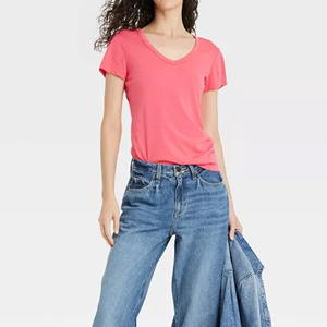 Ropa de calle de calidad superior para mujer, ropa deportiva de manga corta con cuello en V, ropa cómoda de tela de punto para mujer - Product Image 4