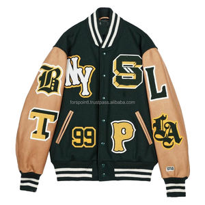 Chaquetas con letras de béisbol de chenilla bordadas de lana con logotipo personalizado para hombre, chaqueta universitaria de manga de cuero en blanco Vintage para hombre - Product Image 6