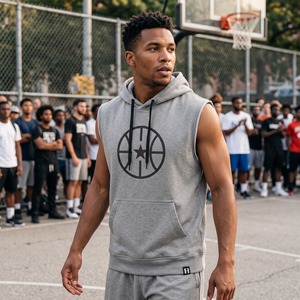 Hoodie sans manches personnalisé en molleton French Terry, coupe décontractée, style basketball, avec emmanchures brutes, streetwear, vente en gros OEM - Product Image 5