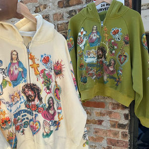 Custom Distressed Vintage Heavyweight Cotton French Terry Oversized Zip Up Hoodies para hombres - Product Image 2