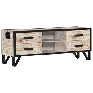 Centre de divertissement TV industriel moderne Console en bois avec rangement ouvert avec 4 tiroirs pour salon chambre meuble TV - Product Image 1