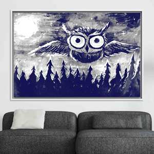 Tableau sur toile Hibou bleu marine : Paysage de pin, impression moderne, toile encadrée blanche - Product Image 1