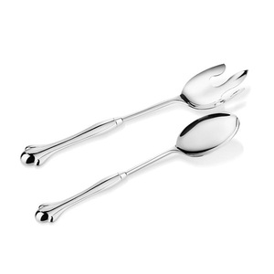 Cuchara y tenedor de acero inoxidable con acabado plateado, elegante - Product Image 1