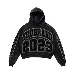 2024 nouveautés à la mode Streetwear acide lavé survêtements fermeture éclair sweats à capuche survêtement ensemble détresse Patch pantalons de survêtement évasés - Product Image 5