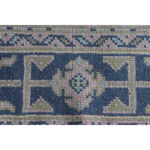 Petit tapis turc 1,7x3,6 pi (53x110 cm), tapis persan en laine bleu vintage - Product Image 5