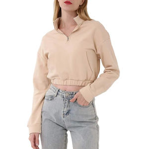 Sudadera de Mujer, Corte Regular, 1/4 Algodón Felpa, Estilo Urbano, Media Cremallera, Capucha, Estampado, Técnica de Lavado a la Piedra, Logotipo Frontal, Invierno - Product Image 6