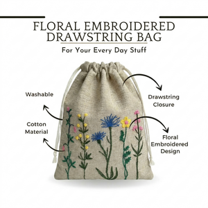 Bolsa de Algodón Reutilizable con Cordón, Ecológica, Duradera, con Bordado Floral Amarillo, Diseño Elegante para Guardar Artículos Pequeños - Product Image 3