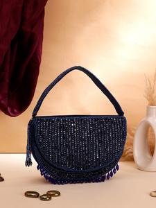 Bolso de Mano de Noche de Media Luna, Informal, Ecológico, Impermeable, con Cuentas de Perlas de Cristal Doradas de Resina, para Mujer, para Bodas y Fiestas - Product Image 5