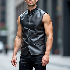 Ropa de calle de invierno para hombre, piel de oveja auténtica, botón de cuerno, chaleco de motociclista a prueba de viento ecológico | Alta calidad - Product Image 1