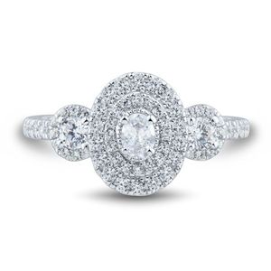 Venta caliente <span class=keywords><strong>2</strong></span> <span class=keywords><strong>Quilates</strong></span> Oro Blanco Doble Halo Oval Cut Lab Diamante Anillo de Compromiso <span class=keywords><strong>Precio</strong></span> - Product Image 1