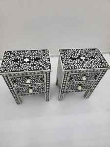 Artisanat en résine, incrustation d'os faite à la main, écologique, modèle peint à la main, ange, 2 tiroirs, table de chevet de style antique, artisanat - Product Image 3