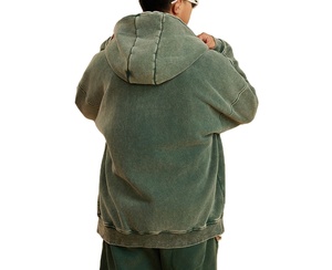 Sudadera con capucha con cremallera y hombros caídos lavados con ácido al por mayor, unisex, 100% de algodón, sudaderas con cremallera personalizadas para una venta baja - Product Image 2