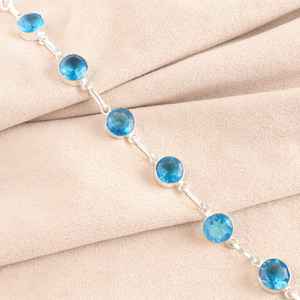 สร้อยข้อมือพลอยบุษราคัมสีฟ้าหรูหรา925เงินสเตอร์ลิงปรับได้โซ่โบฮีเมียนสำหรับงานแต่งงานของขวัญพิเศษ - Product Image 1