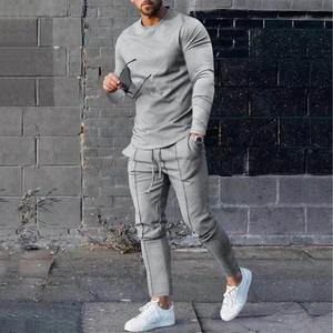 Ensemble 2 pièces de vêtements de sport pour homme, t-shirts slim à manches longues et col en O et pantalon taille haute Streetwear grande taille pour le printemps, l'automne et l'hiver - Product Image 5
