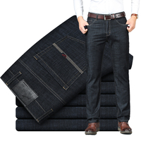 Jeans pour hommes classiques délavés bleu noir stretch pantalon décontracté droit