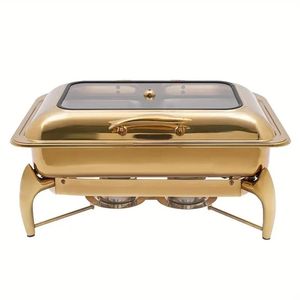 Stainless Steel Chafing Dish Buffet with <b>Glass</b> Clear Lid Commercial Buffet Warmers for Restaurant Cafeterias - Product Image 1