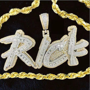 Hip-hop Iced Out Baguette Cut Diamond Colgante Collar Para Hombres Mujeres 14K Chapado en oro blanco Colgantes y dijes finos - Product Image 5