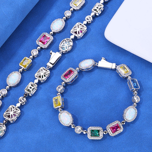 Mens 925 Silver Moissanite Opal Gemstone Link <b>Bracelet</b> Luxury Statement Jewellery Multicolor Stone <b>Bracelet</b> For Men - Product Image 3