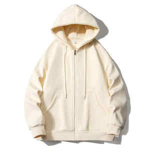Sudadera con capucha y cremallera para hombre de alta calidad 100% algodón de gran tamaño ropa de calle de peso pesado de punto con cremallera en blanco de longitud corta - Product Image 3