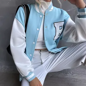 Veste universitaire pour femmes, veste de baseball bombardier à la mode, veste avec manches en laine et logo personnalisé de style Letterman, vente en gros - Product Image 6