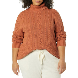 Suéter de cuello alto de manga larga de corte clásico para mujer, alta calidad, 100% de algodón, transpirable, ligero, diseño de Cable frontal para invierno - Product Image 3