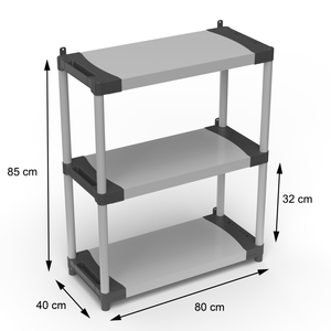 Mongardi Matériau PP PVC durable Unité à 3 étagères Charge de 50 kg par étagère L80 X L40 X H85 cm Couleur grise Dimensions - Product Image 2