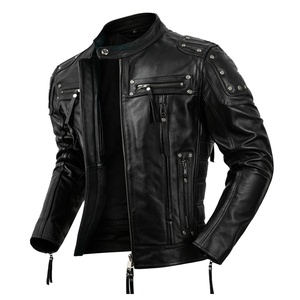 Chaqueta de Cuero Genuino de Piel de Vaca/Oveja Clásica Vintage para Hombre, Transpirable, Estilo Motero, Cuello Alto, Corte Entallado, Cierre de Cremallera - Product Image 2