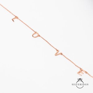 Collier en argent sterling 925 Silverings L.O.V.E en or rose avec pendentif en forme de lettre pour cadeau - Product Image 2