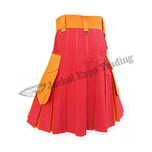Kilt utilitaire traditionnel écossais rouge et orange de qualité supérieure avec poches Kilts faits à la main pour hommes Style tuba - Product Image 5