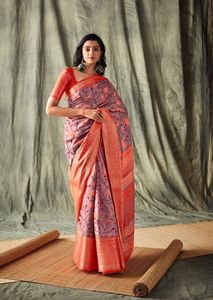 Gadwal-ropa informal tradicional de seda pura para fiesta de boda, diseñador de borde, Saree, con blusa a juego - Product Image 5