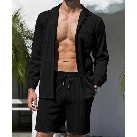Großhandel 2-teilig Baumwolle Herrenbekleidung-Sets Sommer Trainingsanzug-Sets lässig gewaschen Streetwear Shirt kurzes Set für Herren