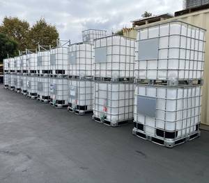 Réservoir de stockage de liquides IBC de 1000 L, conteneur intermédiaire en HDPE avec valve de fond, cage en acier et palette - Product Image 4