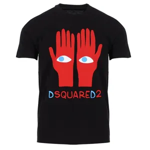 Camiseta com olhos e mãos, gola redonda, manga curta, masculina preta, de verão