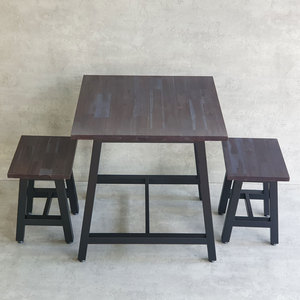 Minimalist Rustic Style Combo <b>Set</b> 70x70cm Rectangular Coffee <b>Table</b> <b>and</b> 2 Wooden <b>Stools</b> Durable Living Room Furniture-CBCF282 - Product Image 4