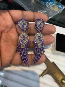 Pendientes de Plata de Ley 925 con tachuelas finas, diamantes naturales y piedras preciosas de amatista, pendientes elegantes con diamantes - Product Image 3